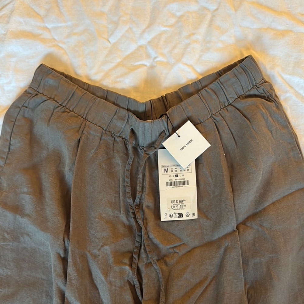 Zara Wide Leg Linen Gray Pants